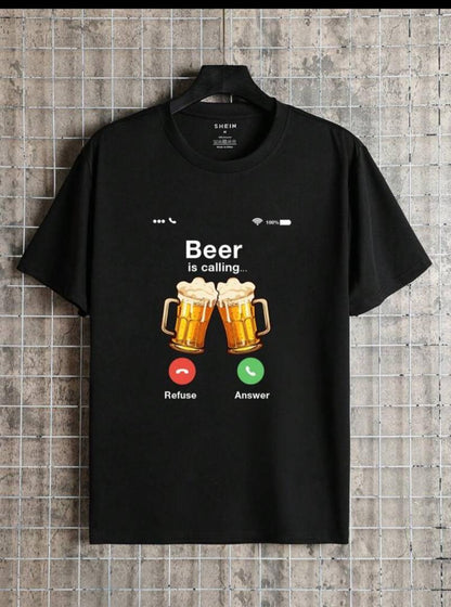 Men Beer Printed Casual Short-Sleeved T-Shirt For Spring And Summer