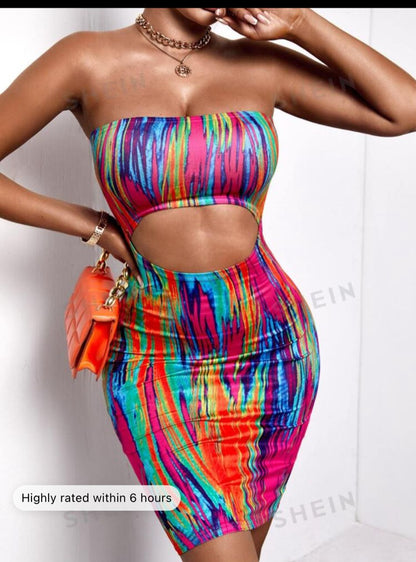 SXY Tie Dye Cut Out Bodycon Tube Dress