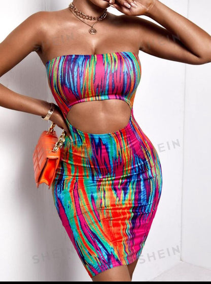 SXY Tie Dye Cut Out Bodycon Tube Dress