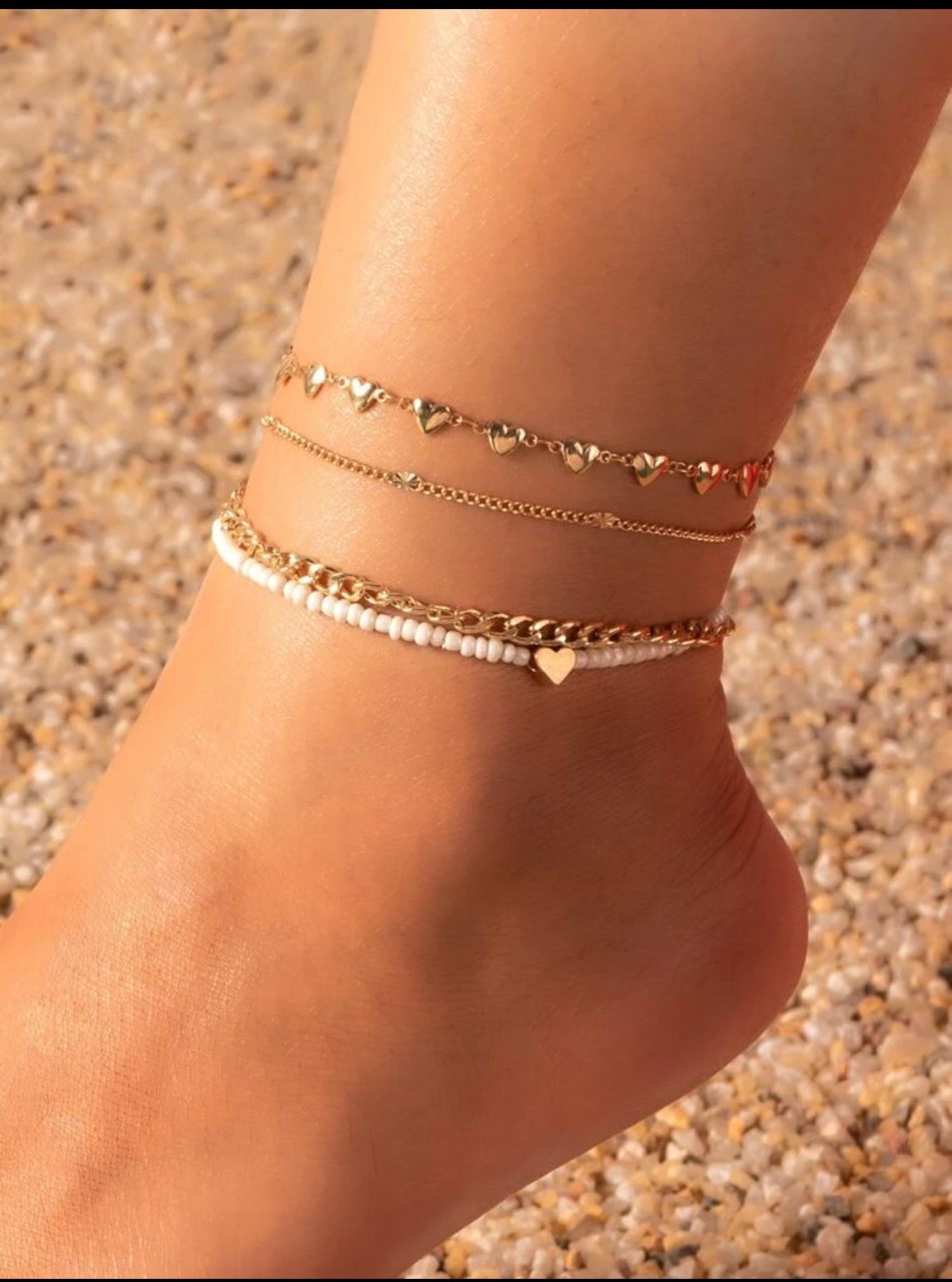 4pcs Bead & Heart Decor Anklet