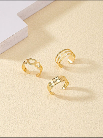 3pcs/set Heart Decor Hollow Out Cuff Toe Ring