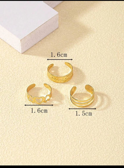 3pcs/set Heart Decor Hollow Out Cuff Toe Ring