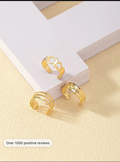 3pcs/set Heart Decor Hollow Out Cuff Toe Ring