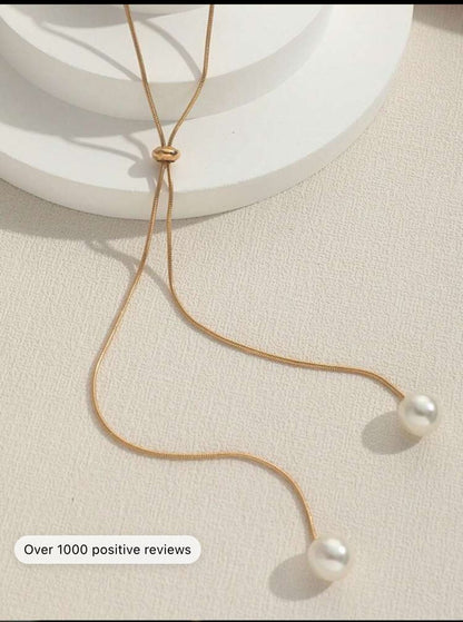 1pc Fashionable And Versatile Adjustable Pull-Cord Long Faux Pearl Necklace For Women