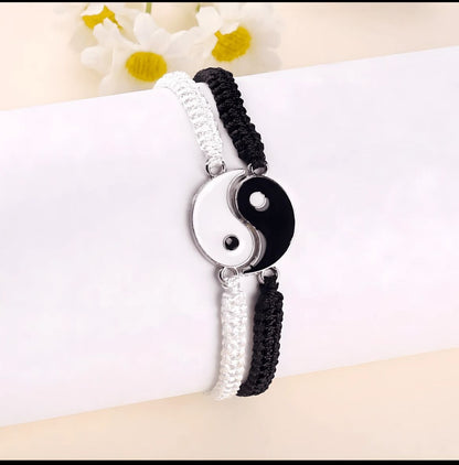 2pcs/Set Yin Yang Tai Chi Matching Bracelet Adjustable Cord Friendship Bracelets For BFF Relationship Boyfriend Girlfriend Gift