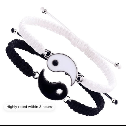 2pcs/Set Yin Yang Tai Chi Matching Bracelet Adjustable Cord Friendship Bracelets For BFF Relationship Boyfriend Girlfriend Gift