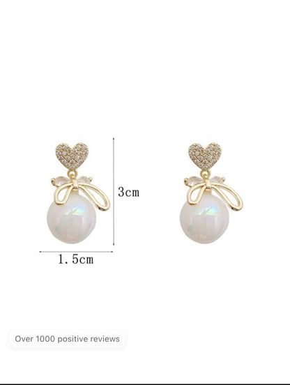 2pcs Heart Shaped Faux Pearl & Rhinestone Decor Dangle Earrings For Vacation, Party, Date Or Daily Wear, Gift