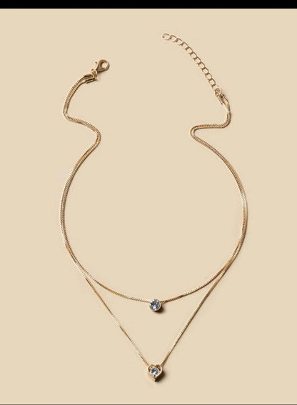 Cubic Zirconia Decor Layered Chain Necklace