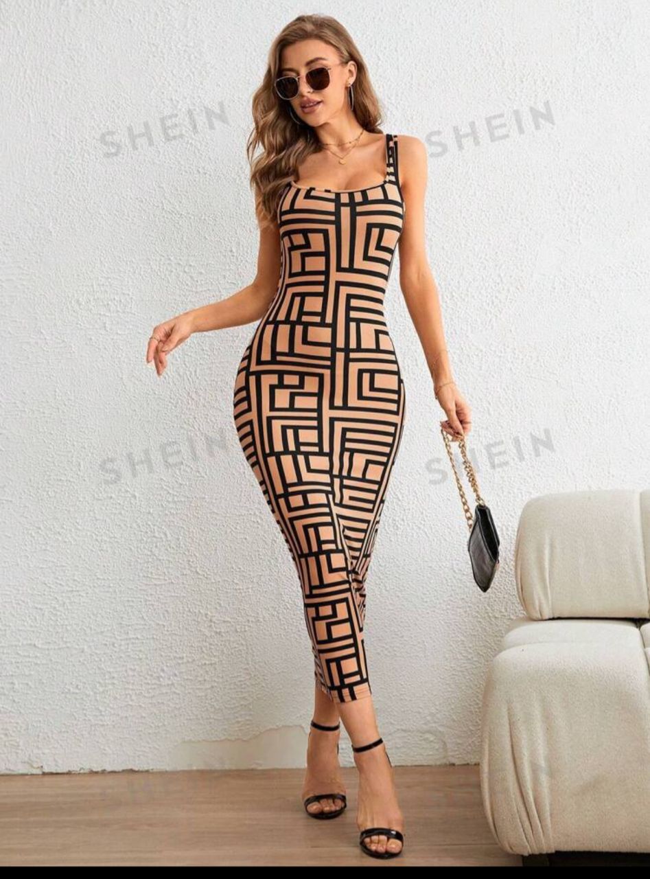 Privé Allover Print Tank Bodycon Dress