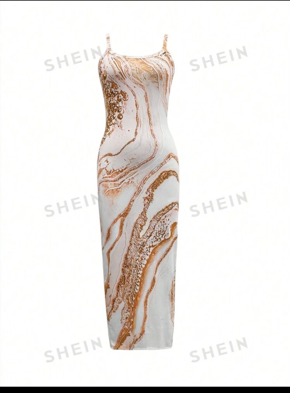 Essnce Women's Summer Fashion Marble Printed Skinny Strap Dress