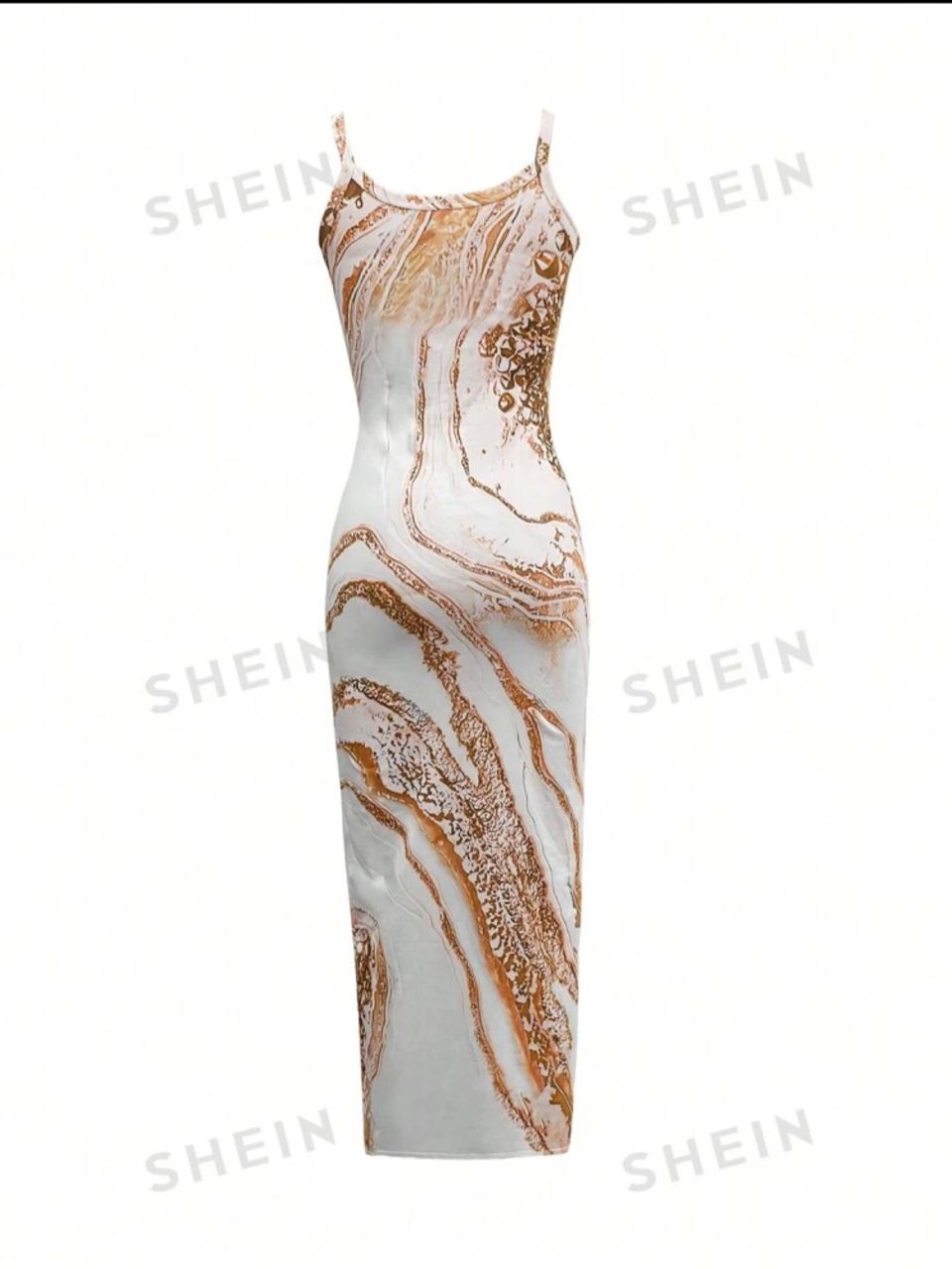 Essnce Women's Summer Fashion Marble Printed Skinny Strap Dress