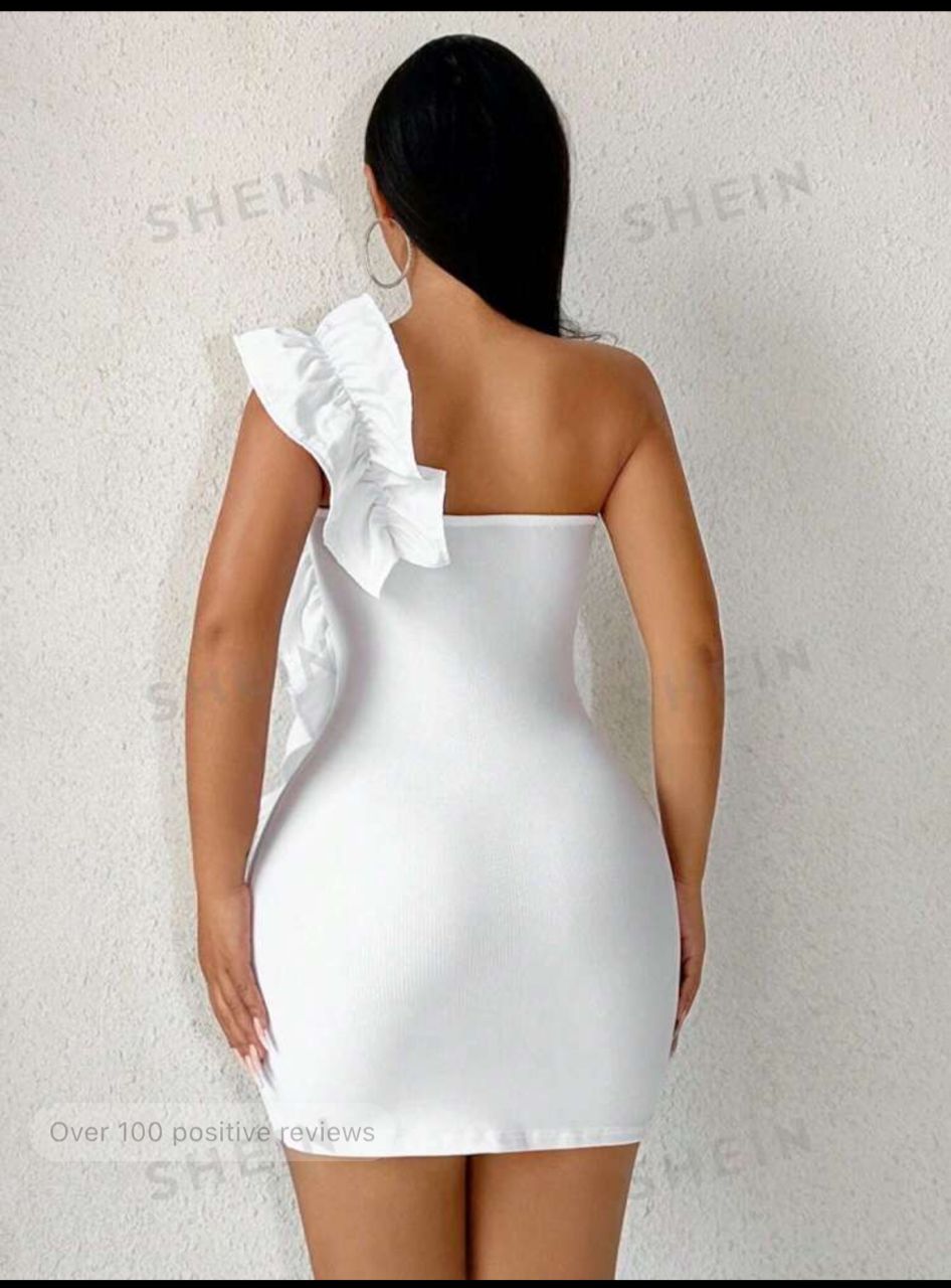 Women's Valentine's Day Dress, One Shoulder Ruffle Trimmed Fitted Mini Dress