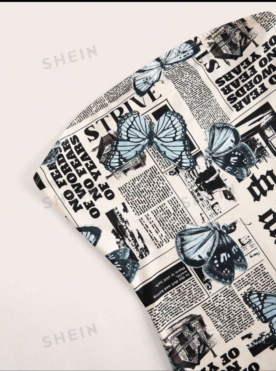 EZwear Newspaper Butterfly Print Bodycon Strapless Dress