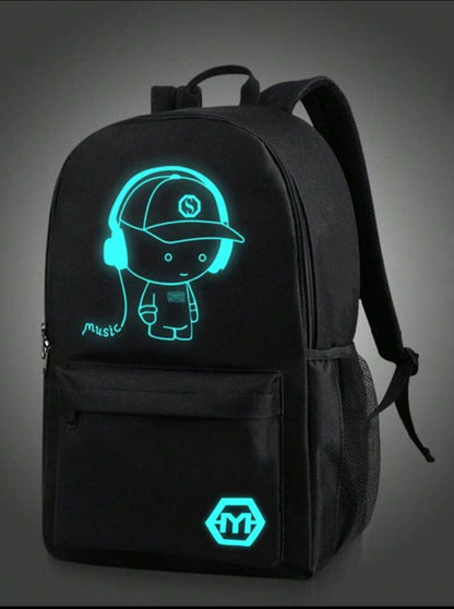 Minimalist And Lightweight Fluorescent Night Light Backpack / Shoulder Bag With Splash-Proof Fabric And Adjustable Shoulder Strap, Large Capacity Design Ideal For Casual And Campus Use, Suitable For Junior And Senior High School Boys Commute For School