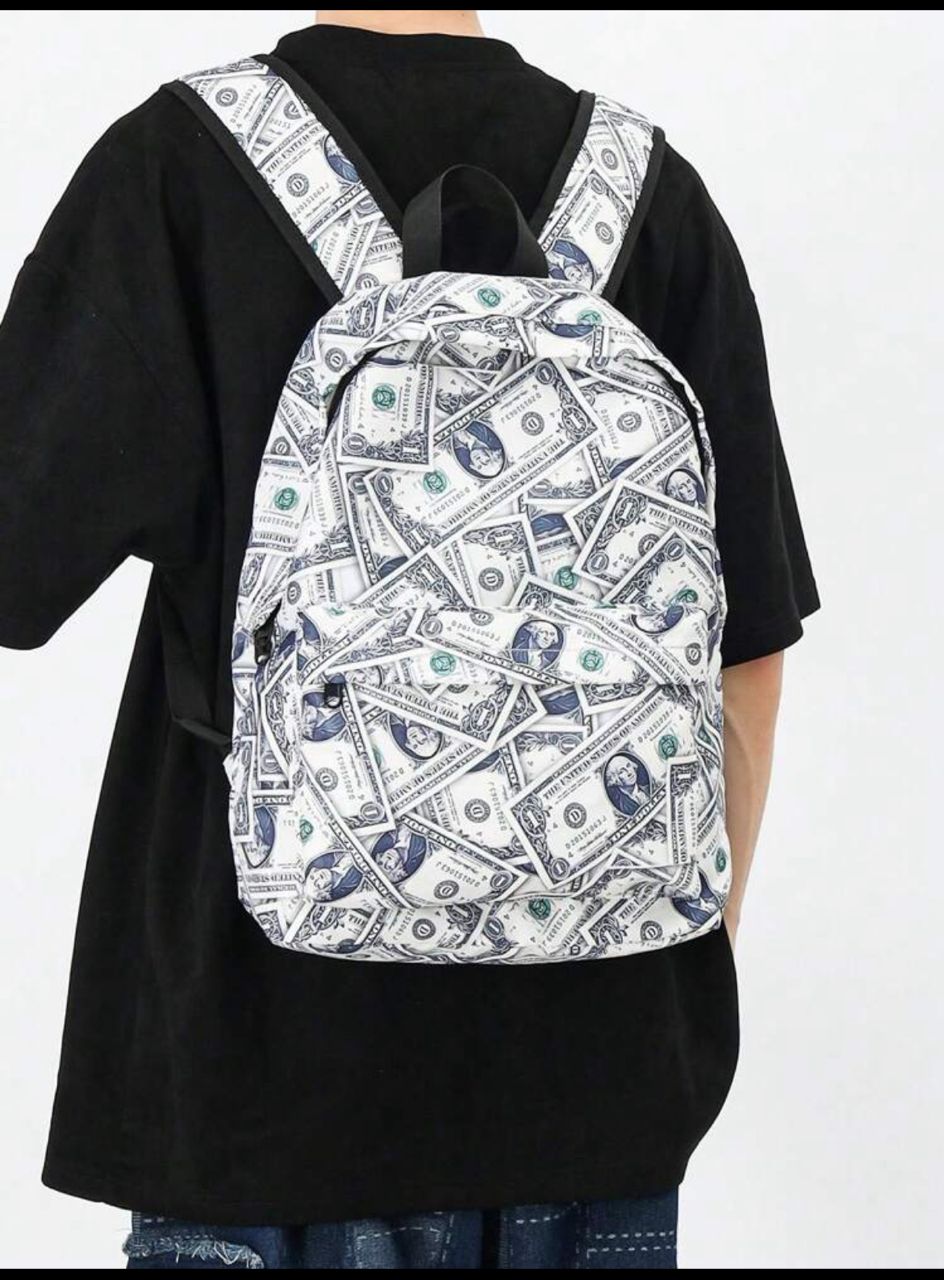 Men Dollar Print Casual School Bag School Bags Schoolbag School Backpack For School Daypack Laptop Bag Computer Bag Bookbag Rucksack Shoulder Bag Travel Bag Sport Bag College Bag School Supplies High School Senior High School Student College Student