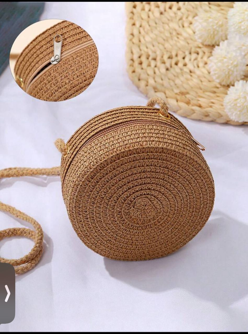 Round Women Woven Crossbody Bag For Ladies Children Cute Shoulder Rattan Handmade Knitted Candy Color Small Handbag,Summer Women Bags,Women Bags For Vacation,Holiday,Straw Purse,Straw Beach Bag,Beach Necessities,Beach Essentials,Beach Stuff & Summer