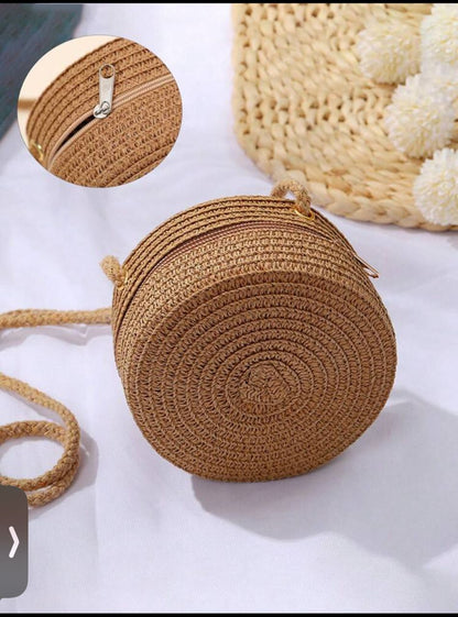 Round Women Woven Crossbody Bag For Ladies Children Cute Shoulder Rattan Handmade Knitted Candy Color Small Handbag,Summer Women Bags,Women Bags For Vacation,Holiday,Straw Purse,Straw Beach Bag,Beach Necessities,Beach Essentials,Beach Stuff & Summer