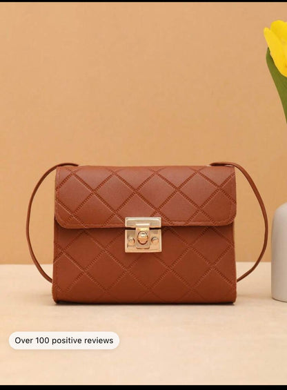 Fashionable Geometric Pattern Flip-Lock Square Shoulder Bag