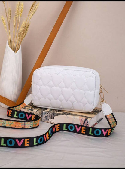 Fashionable Heart Shaped Embroidered Square Crossbody Bag, Solid Color Black Shoulder Bag With Weave Strap, Letter Decoration, Simple And Casual Camera Bag, Summer Ladies Bag