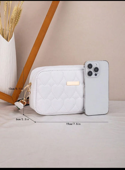 Fashionable Heart Shaped Embroidered Square Crossbody Bag, Solid Color Black Shoulder Bag With Weave Strap, Letter Decoration, Simple And Casual Camera Bag, Summer Ladies Bag