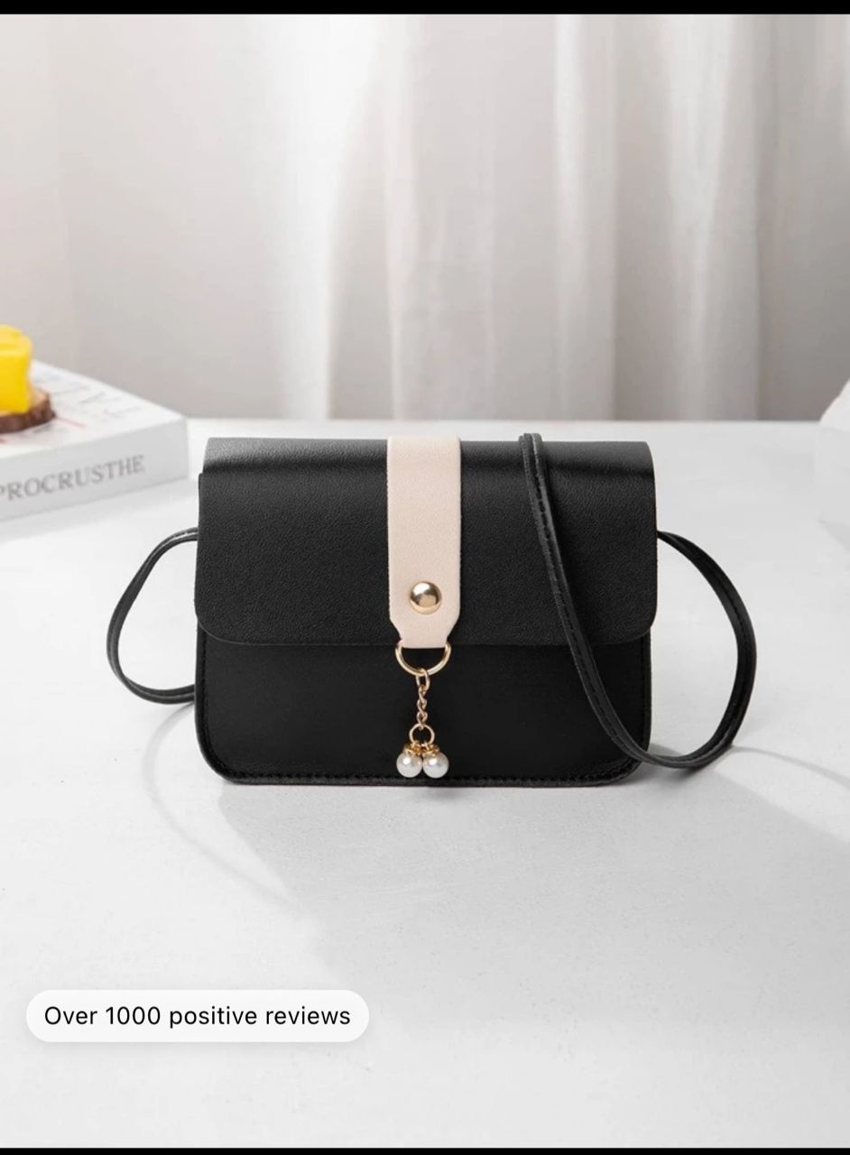 Small Square Crossbody Bag With Pearl Decoration And Colorblocking Design For Girls