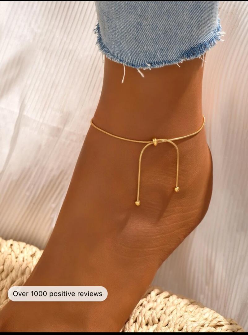 1pc Fashionable Stainless Steel Drawstring Anklet For Women, Simple & Versatile Anklet Accessory