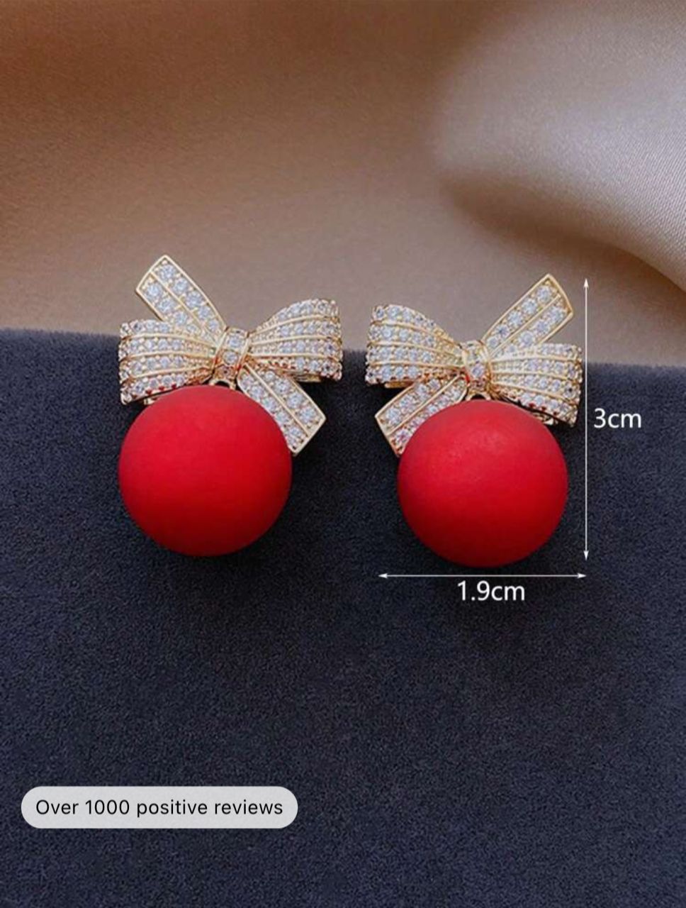 1pair Fashionable Alloy Bow & Red Bead Dangle Earrings For Women, Perfect For Christmas Part