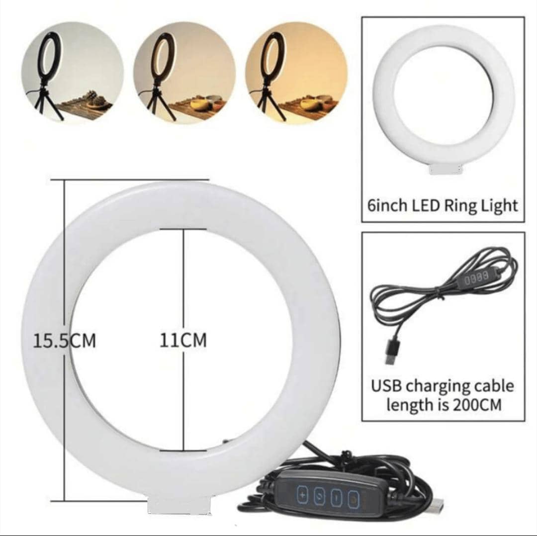 6 Inch Selfie Ring Light With Flexible Tripod Stand