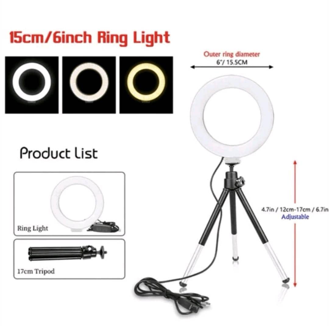 6 Inch Selfie Ring Light With Flexible Tripod Stand