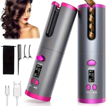 Cordless Automatic Hair Curler With Ceramic Rotating Barrel, 6 Temperature And Timer Settings, Portable And Rechargeable, Fast Heating Iron For Effortless Styling And Auto Shut-Off