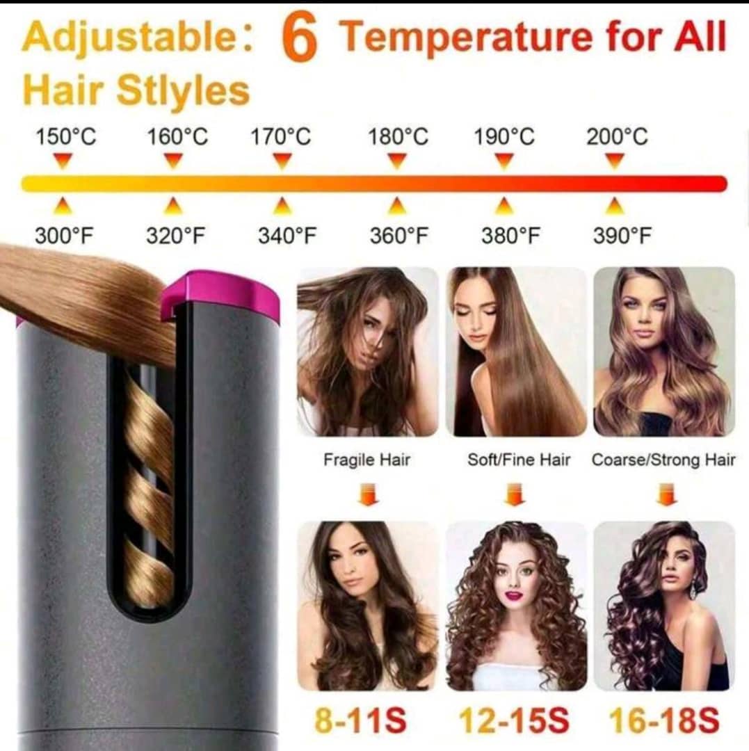 Cordless Automatic Hair Curler With Ceramic Rotating Barrel, 6 Temperature And Timer Settings, Portable And Rechargeable, Fast Heating Iron For Effortless Styling And Auto Shut-Off