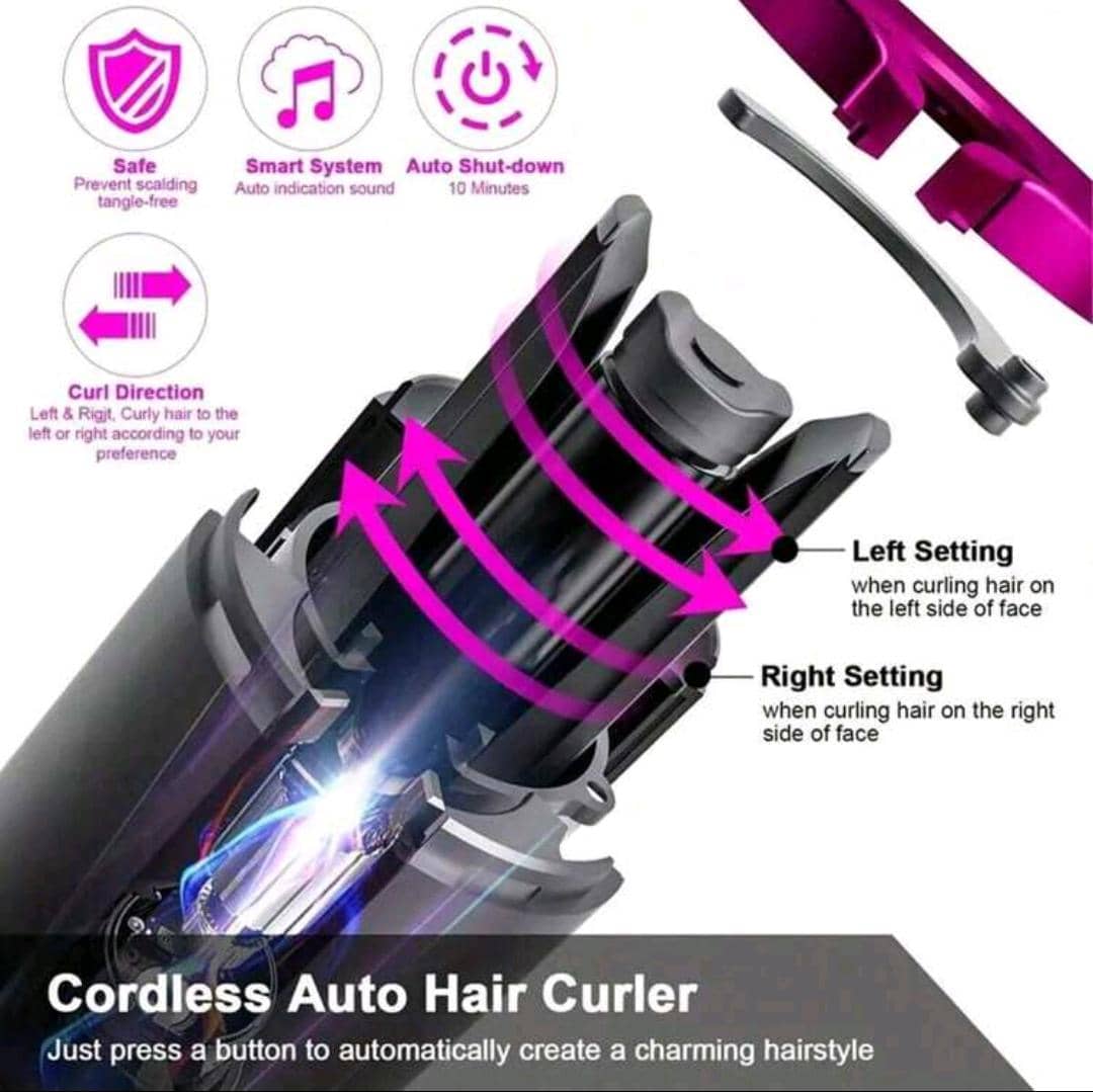 Cordless Automatic Hair Curler With Ceramic Rotating Barrel, 6 Temperature And Timer Settings, Portable And Rechargeable, Fast Heating Iron For Effortless Styling And Auto Shut-Off