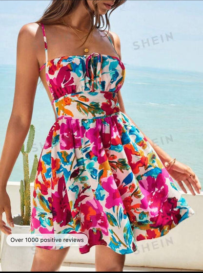 Floral Print Tie Front Cami Dress