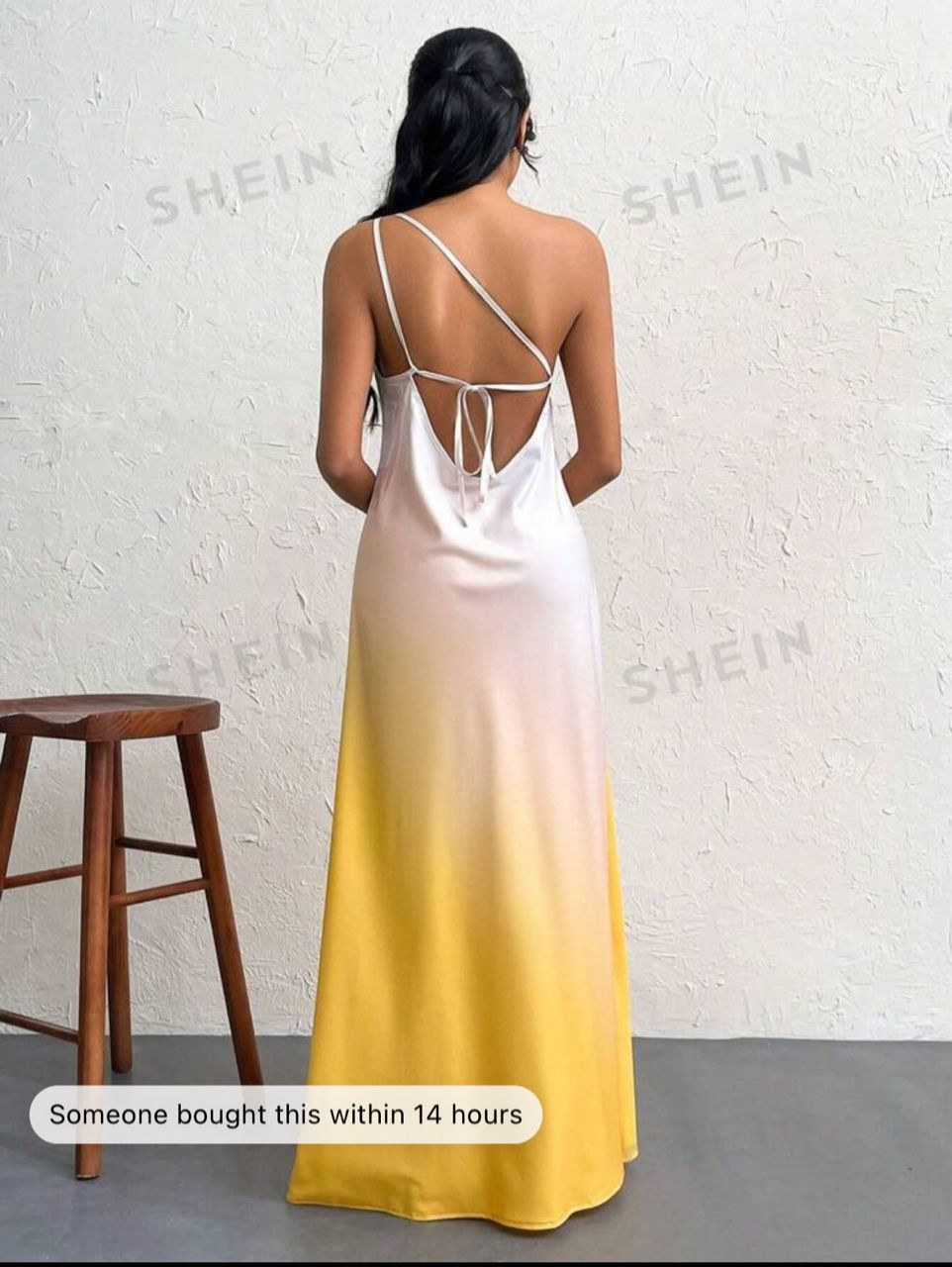 Privé Gradient Ladies" Backless Single Shoulder Knot Design Super Long Dress