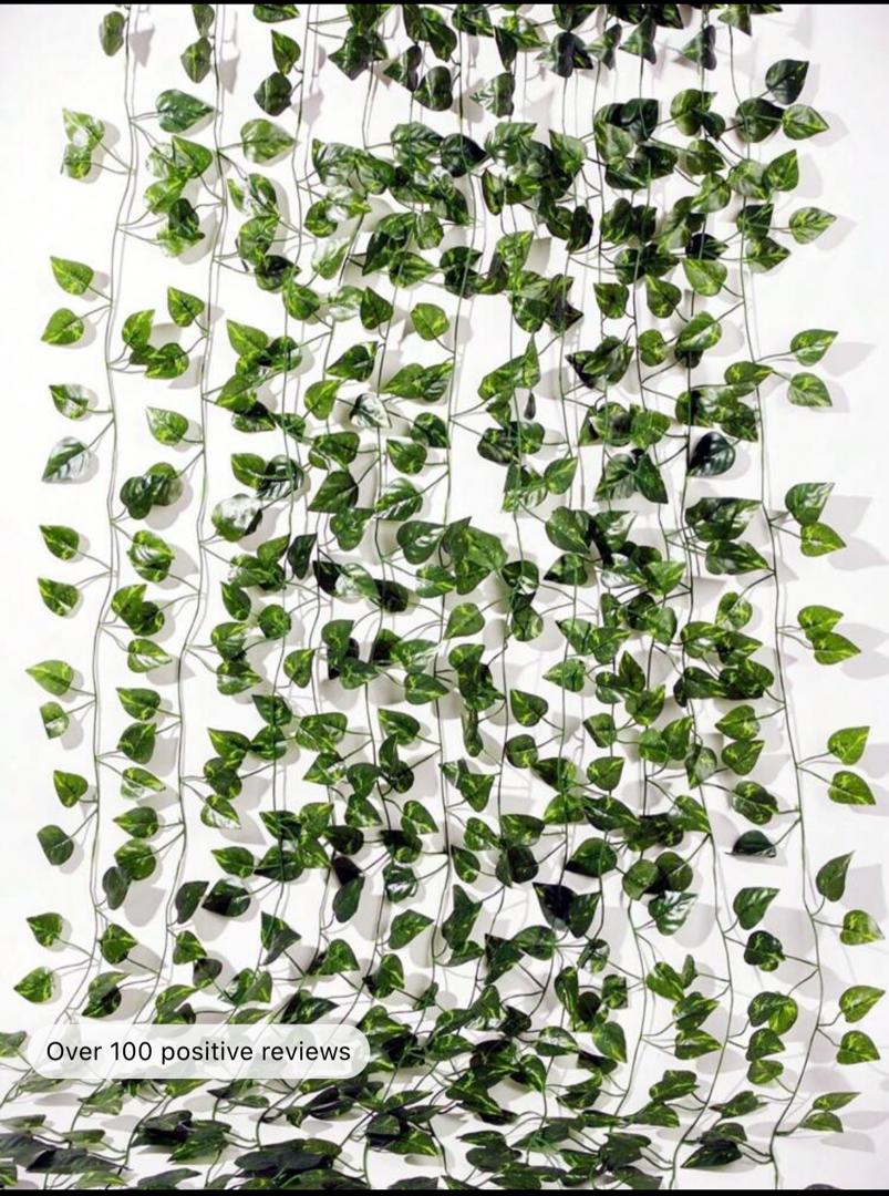 12Pcs/Set Or 1Pc/Pack Green Artificial Plant Garland Plastic Artificial Ivy Leaf Garland Wall Hanging Vine Home Garden Decoration Wedding Party DIY Fake Wreath Leaf