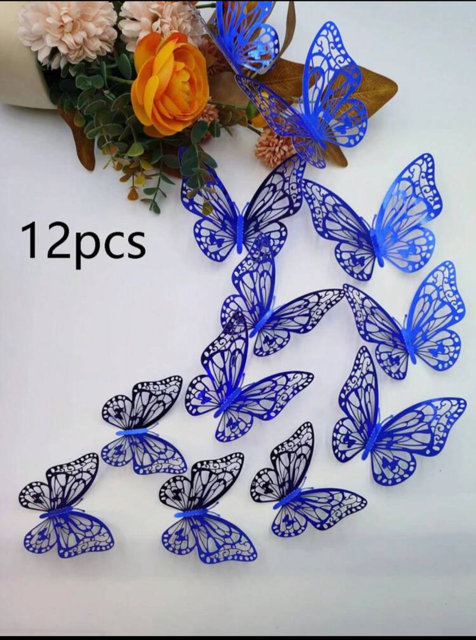 12pcs/Set 3D Hollow Out Butterfly Wall Stickers For Cake & Wedding & Living Room Home Decoration