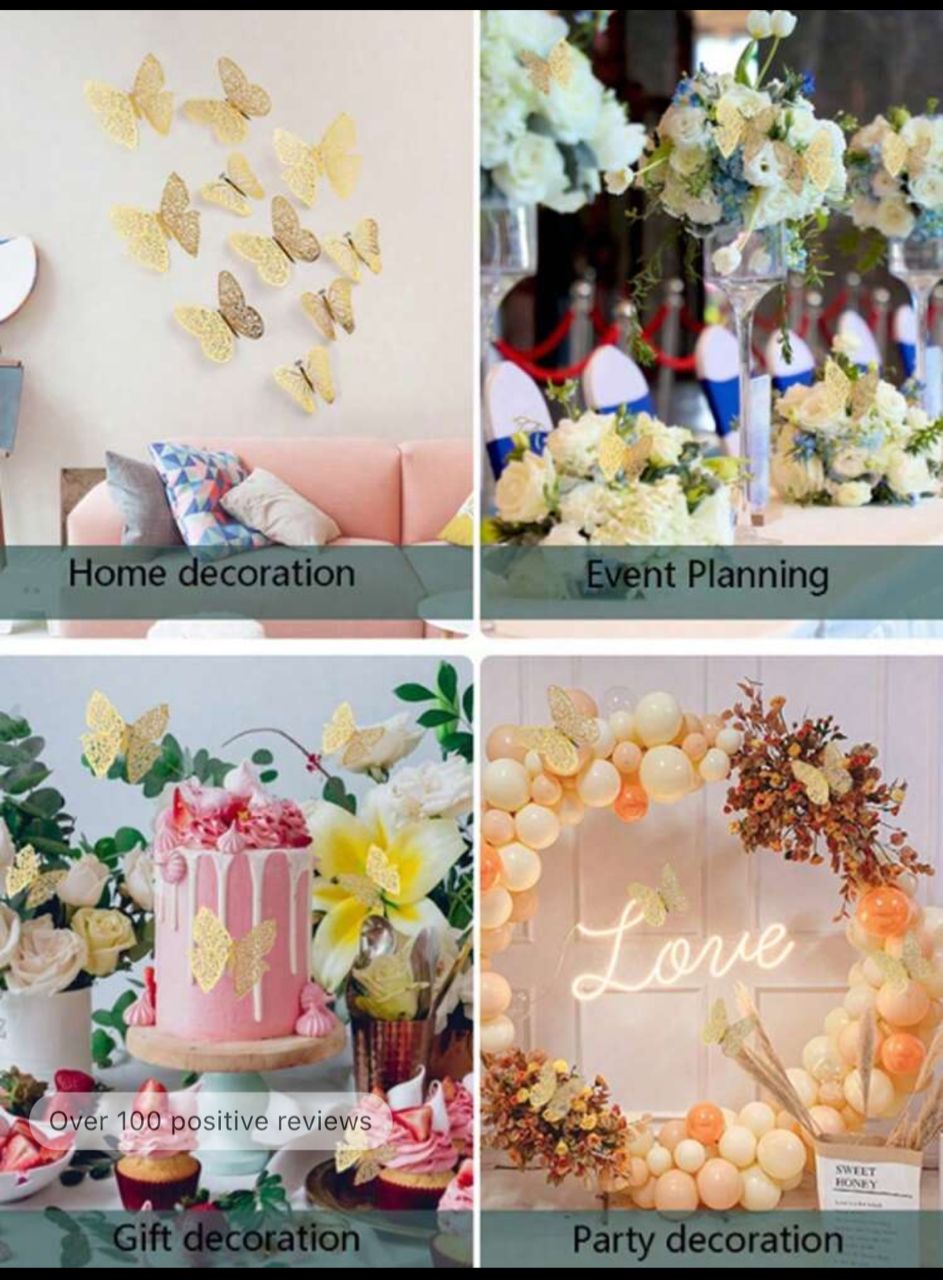 12pcs/Set 3D Hollow Out Butterfly Wall Stickers For Cake & Wedding & Living Room Home Decoration