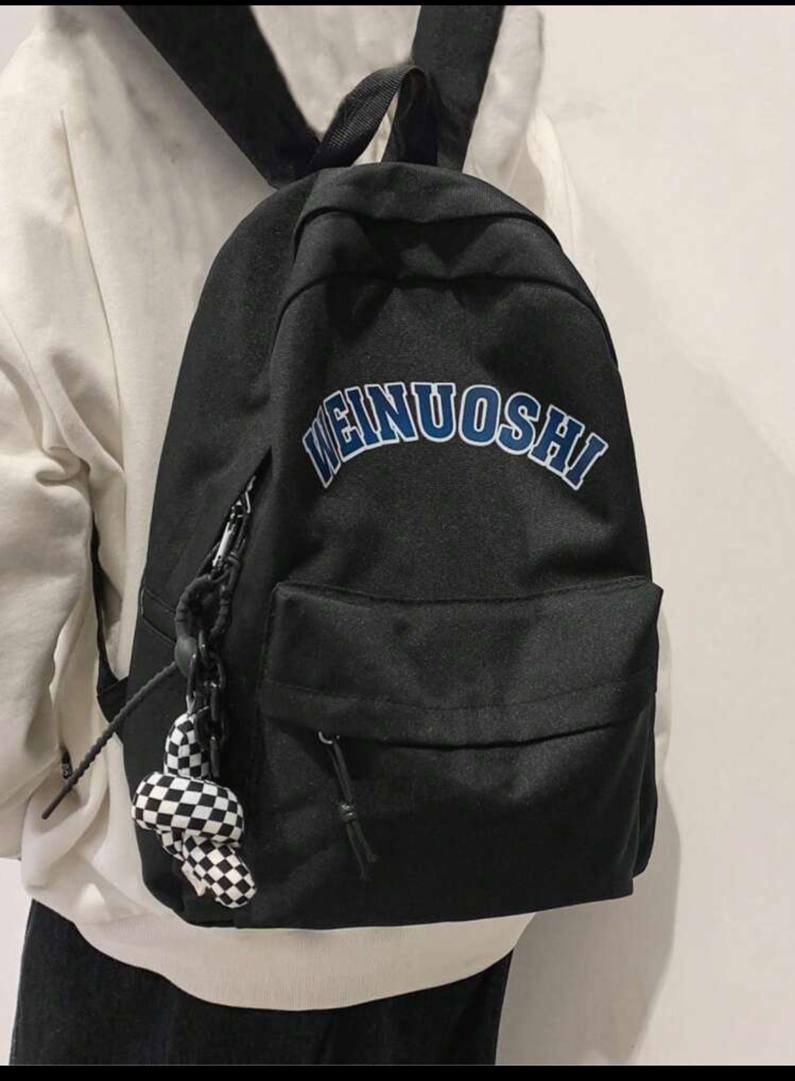 Solid Color Double Shoulder Bag Backpack With Pendant And Letter Decoration Man Bag Back To School Students School Supplies University Bag College Teacher School Backpack Book Bag Large Capacity School Bag Luggage Backpack School Pencil Case