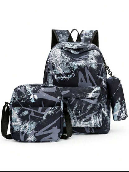 3pcs Boys & Girls Graffiti Print Fashion School Backpack With 15-Inch Laptop Compartment, Including Shoulder Crossbody Bag And Coin Pencil Case School Bag Set Back To School Students Commute Multi-FunctionalSchool Supplies