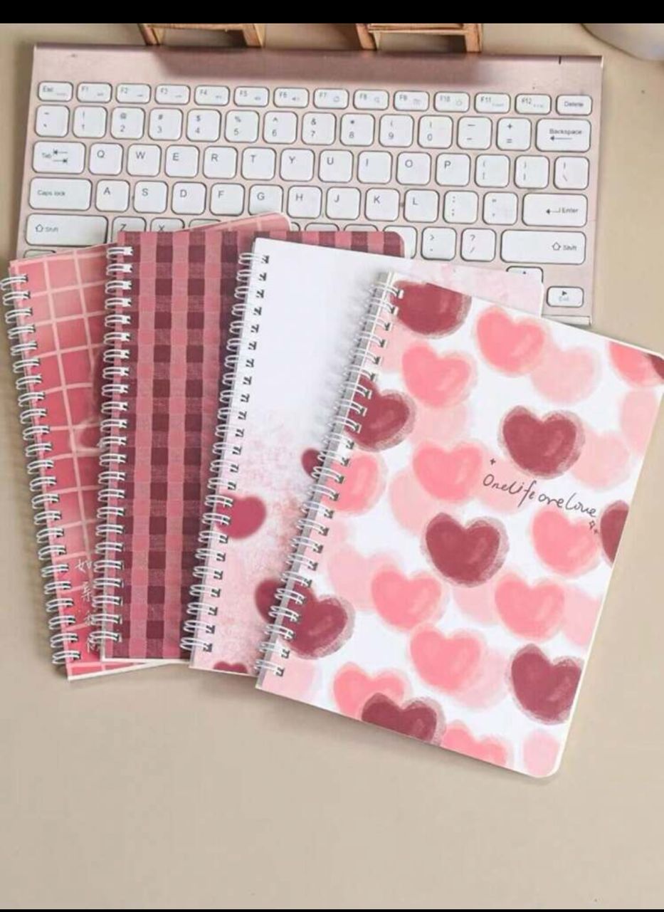 4pcs Set A5 Spiral Notebook With Cute Cartoon Cover, 60 Sheets Lined Pages Random Pattern