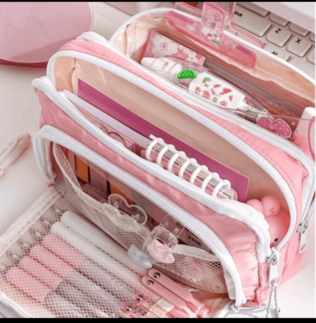 1pc Macaron Large Pencil Case Pouch ,INS Stationery Bag, Portable Handheld Pencil Case Bag , Cosmetic Bag,  For Teens Office,&School Supplies