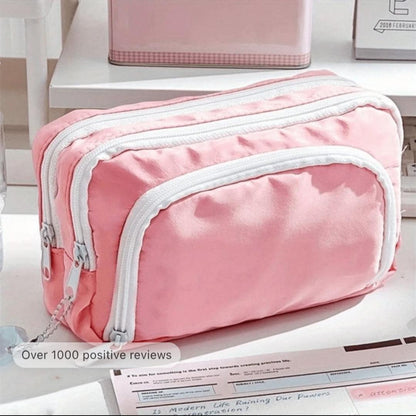 1pc Macaron Large Pencil Case Pouch ,INS Stationery Bag, Portable Handheld Pencil Case Bag , Cosmetic Bag,  For Teens Office,&School Supplies