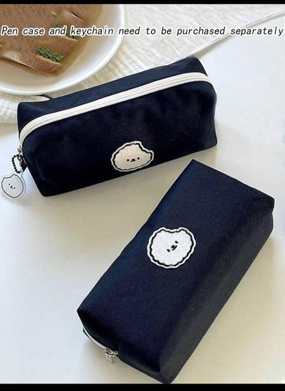 1pc Simple Style Pencil Case Canvas Black Color Smooth Zipper Stationery Pen Storage Bag