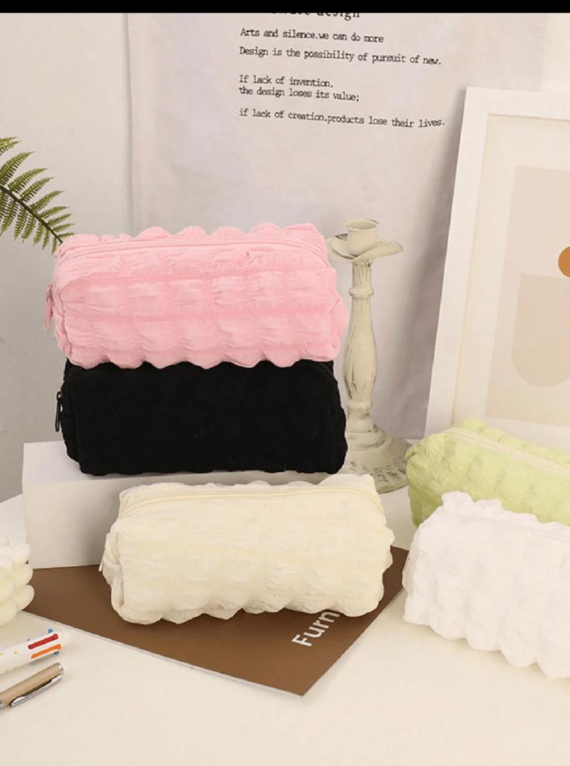 1pc Puff Storage Pencil Case, Unique Solid Color Large Capacity Organizer Pouch, Portable Stationery Bag, Cosmetic Bag, Not For Children Use