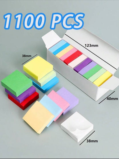 100pcs/1100pcs Sticky Notes 11 Colors Memo Pad Index Card Labels Marking Paper Office & Study Stationery Notebook, Reminder Book, Stickers, Colorful Paper, Office Paper, Fridge Magnet Stickers, Random Non-Repetitive Colors