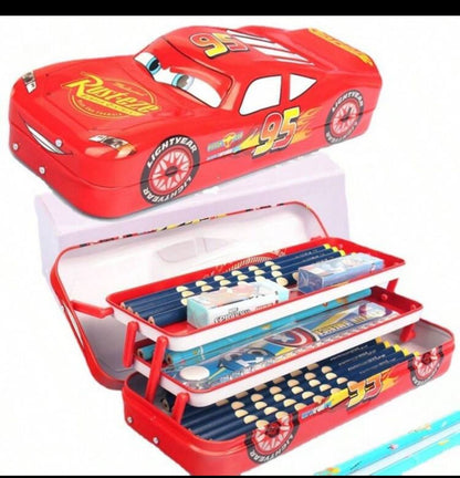 1pc McNemo Kun Automotive 3D Pencil Box, Three Layer Stationery Box Iron Pen Box, Large Capacity Stationery Storage Box,Back To School Season