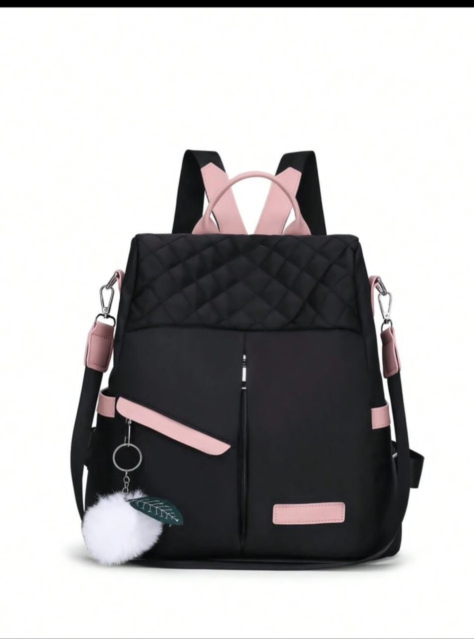 Embroidered Anti-Theft Nylon Fashion Backpack For Women, With Plush Pendant