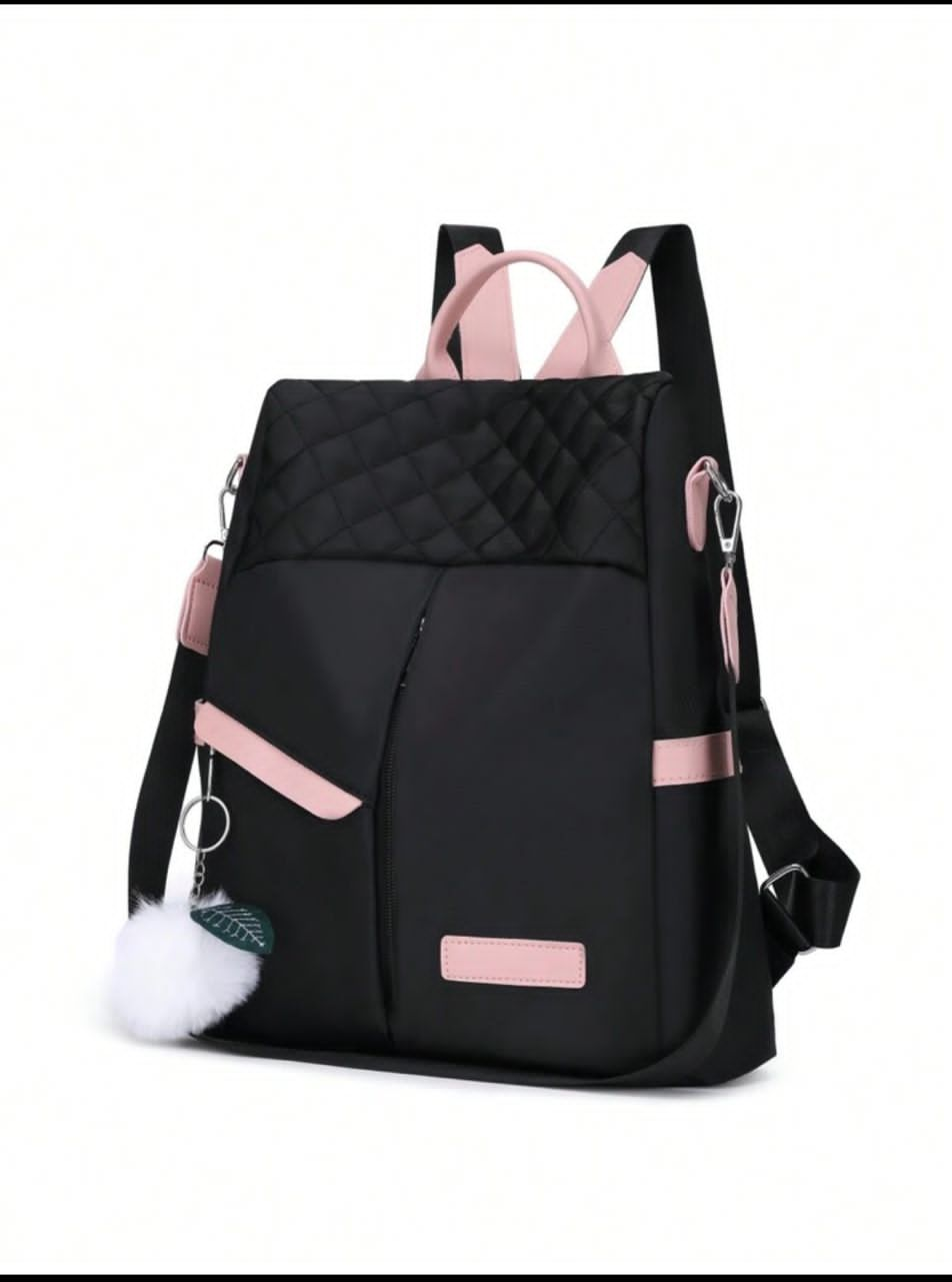 Embroidered Anti-Theft Nylon Fashion Backpack For Women, With Plush Pendant