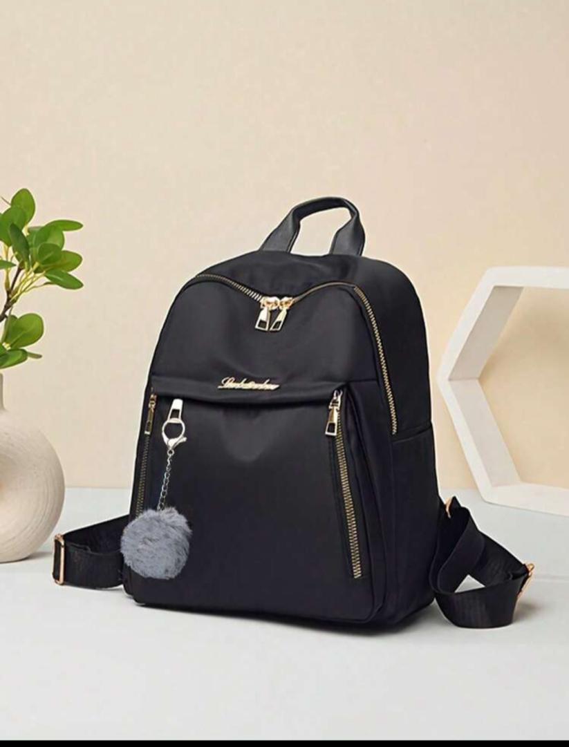 Stylish All-Match Backpack With Fur Ball Pendant - Perfect For School! Women Casual Shoulder Bag,Ladies Travel Backpack.