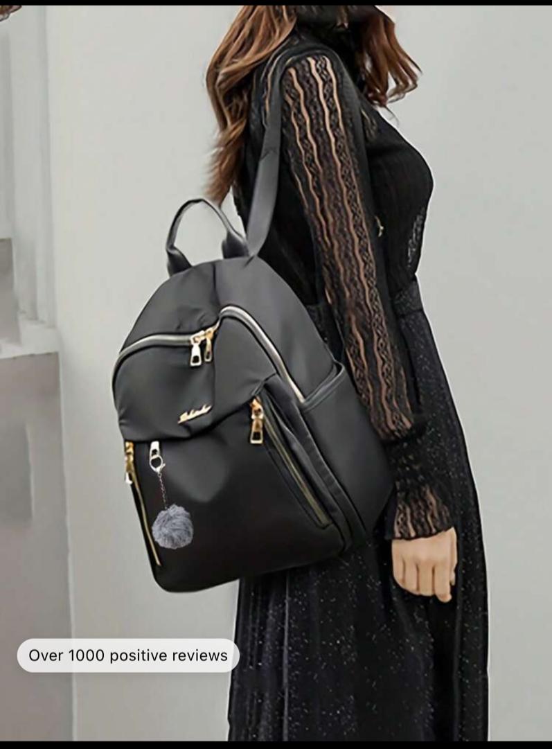 Stylish All-Match Backpack With Fur Ball Pendant - Perfect For School! Women Casual Shoulder Bag,Ladies Travel Backpack.